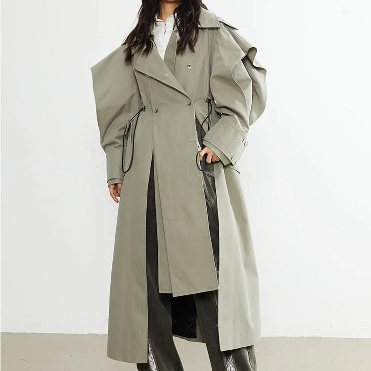 Women's Double-Breasted Trench Coat with Irregular Hem