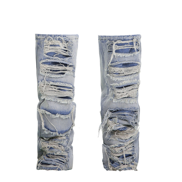 Ripped Design Sense Outdoor All-matching Personality Denim Leg Warmer Female