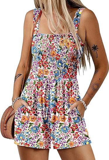 Flower Print Shorts Jumpsuit Summer Fashion Sleeveless Beach Bodysuit