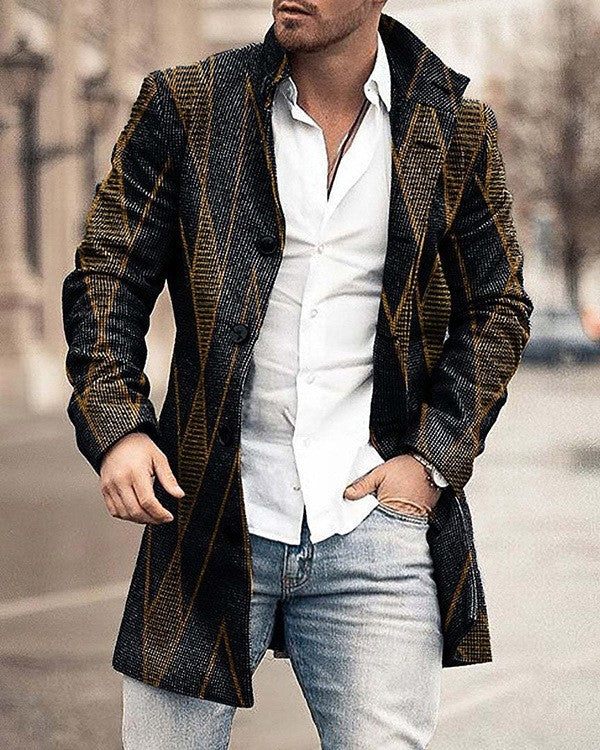 Men's Woolen Stand Collar Mid-length Casual Coat