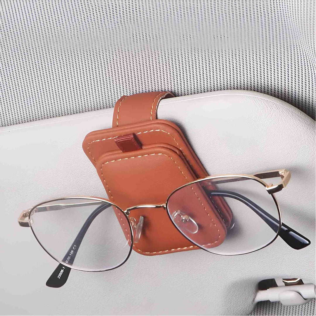 Magnetic Leather Car Sunglass Holder – Universal Sun Visor Glasses Clip