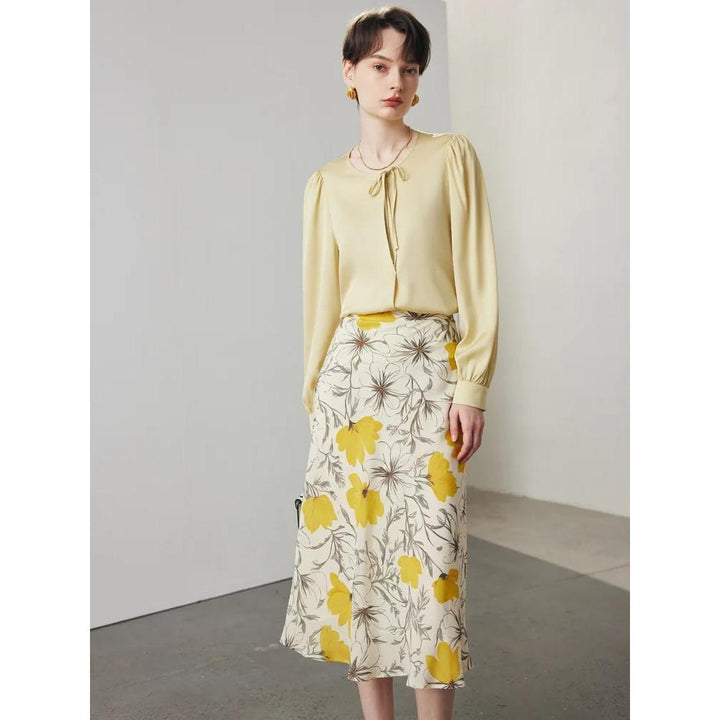 Floral Silk Midi Skirt for Women