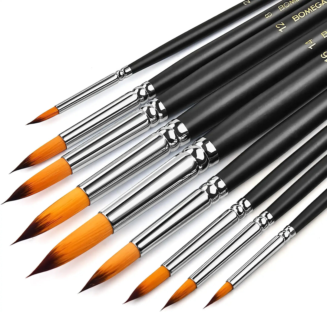 Professional Watercolor Paint Brushes - 9 Piece Round Brush Set for Watercolor, Acrylic, Oil Painting