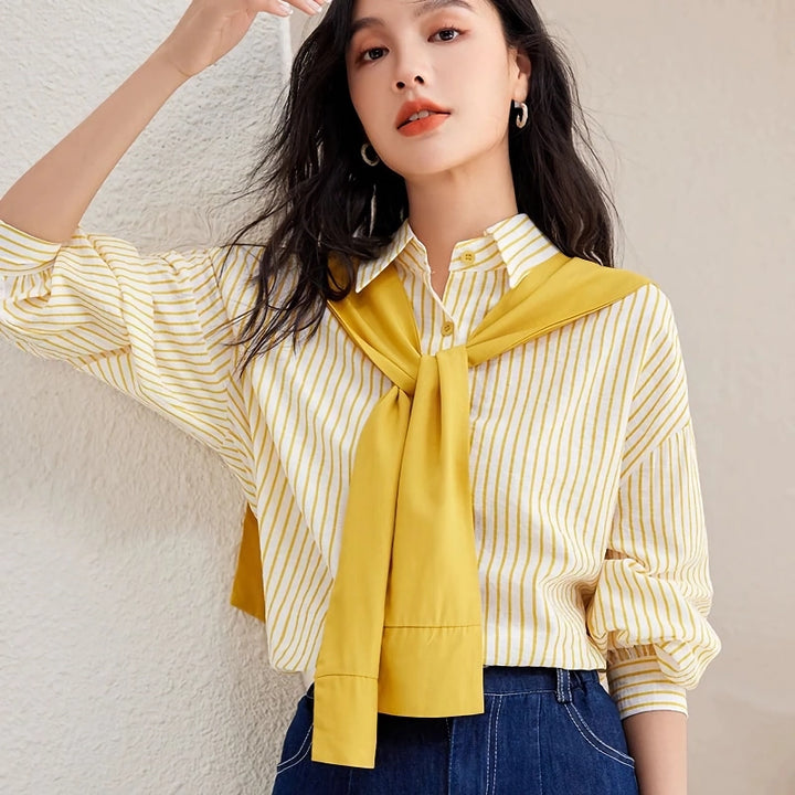 Yellow Striped Casual Button-Down Shirt