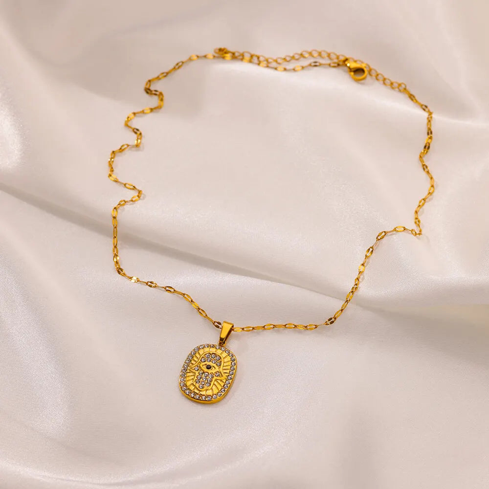 Elegant Hand of Fatima Necklace with Evil Eye Pendant