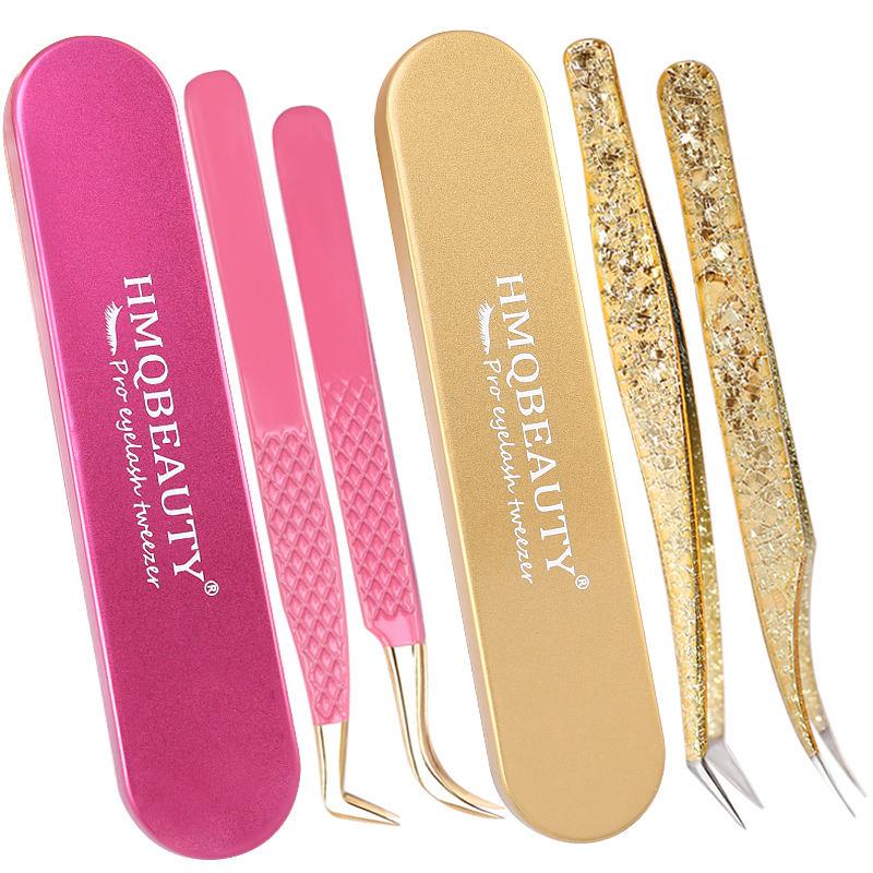 2PCS Professional Stainless Steel Eyelash Tweezers Set