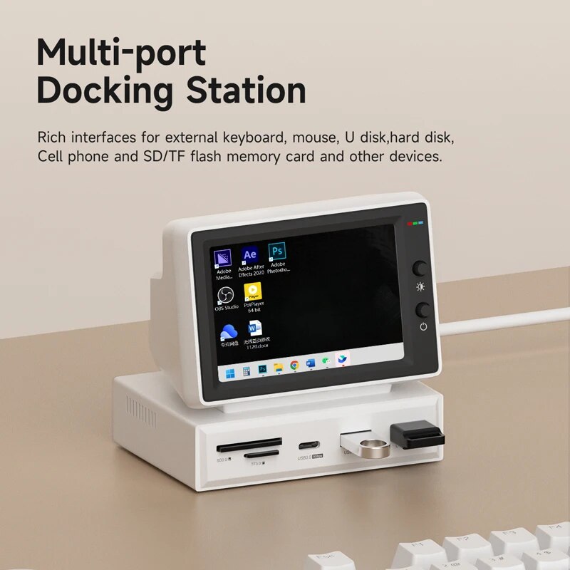 Compact 3.5" IPS Display & USB-C Hub: Mini PC Monitor & Connectivity Solution