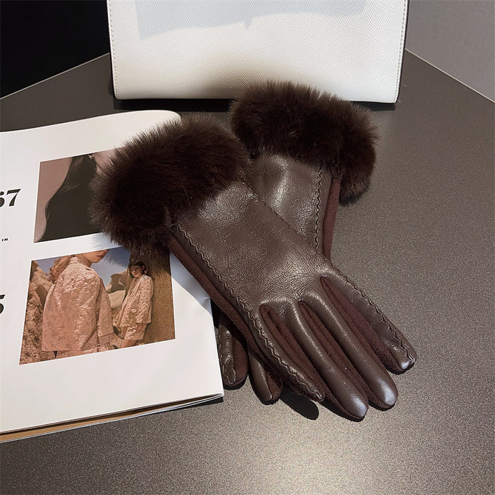 PU Leather Stitching Suede Gloves