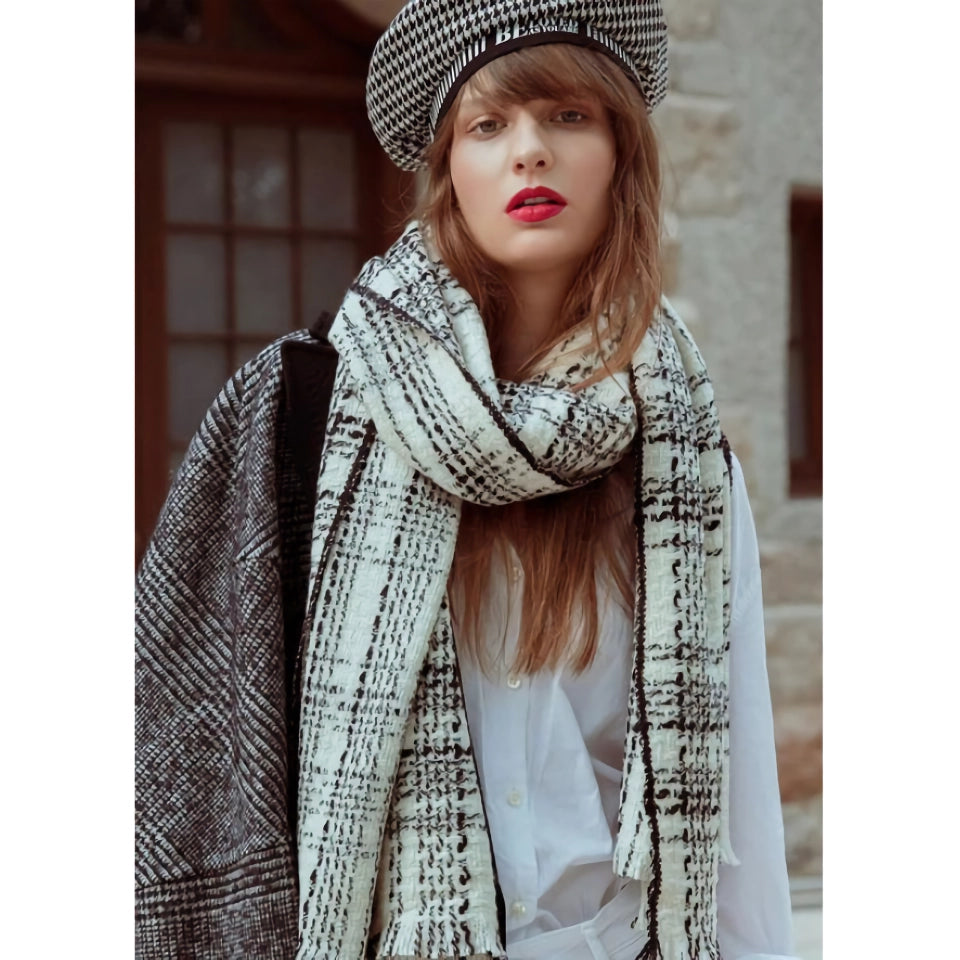 Luxurious Plaid Wool Scarf – Thick, Warm & Soft Pashmina Shawl