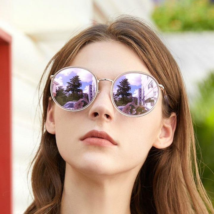 Oversized Metal Round Sunglasses for Women - UV400 Protection