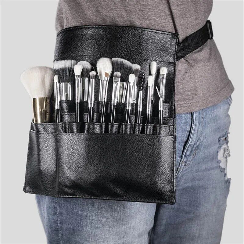 Professional Makeup Artist Cosmetic Bag with Waist Belt – Black PU Leather