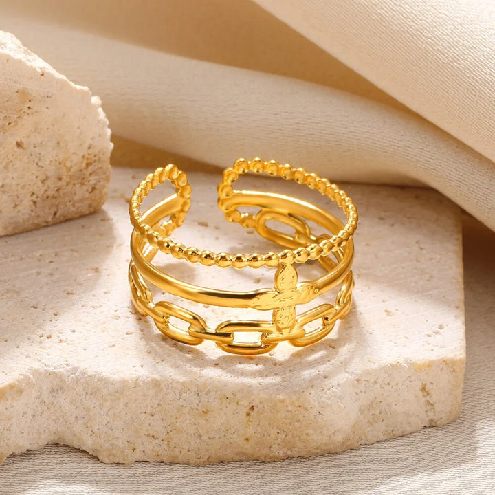 Vintage Stainless Steel Adjustable Geometric Ring - Wedding Jewelry