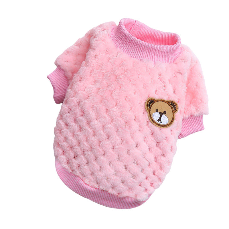 Soft Fleece Dog and Cat Coat with Bear Embroidery