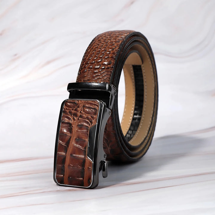 Luxury Men's Leather Belt with Automatic Buckle – Crocodile Pattern