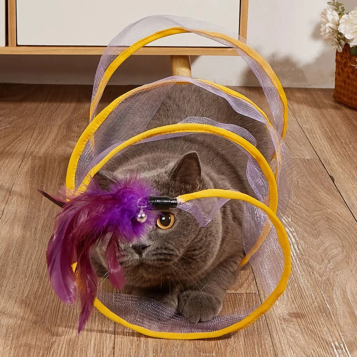 Interactive Cat Tunnel Toy with Bell and Feather - Bite-Resistant Tunnel for Cats