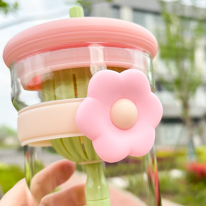 Flower Glass Cup with Lid, Straw, and Infuser