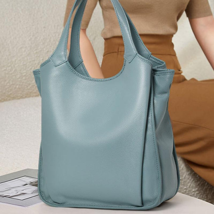 Genuine Leather Large-Capacity Tote Bag - Minimalist Cowhide Shoulder Handbag