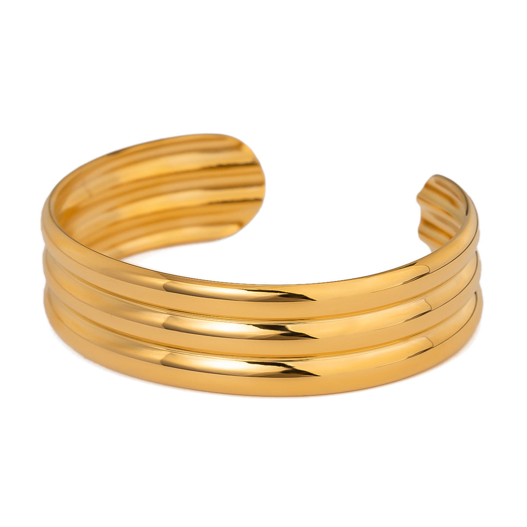 18K Gold Plated Triple-Layer Tubular Glossy Open Cuff Bracelet