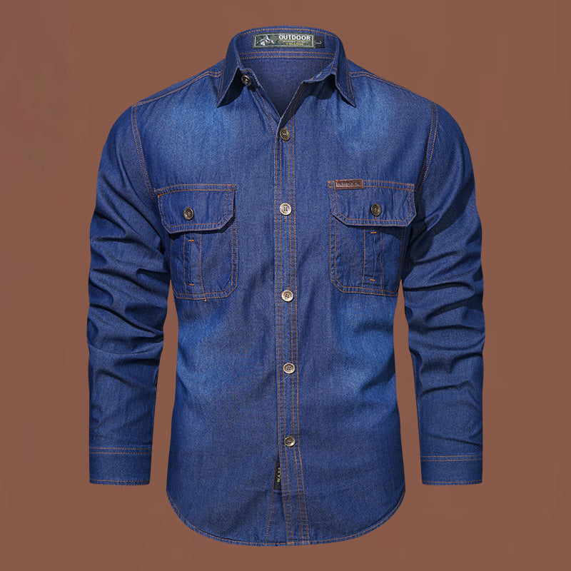 Cotton Bamboo Denim Long-sleeved Shirt Men's Casual Cotton Washed Jacket