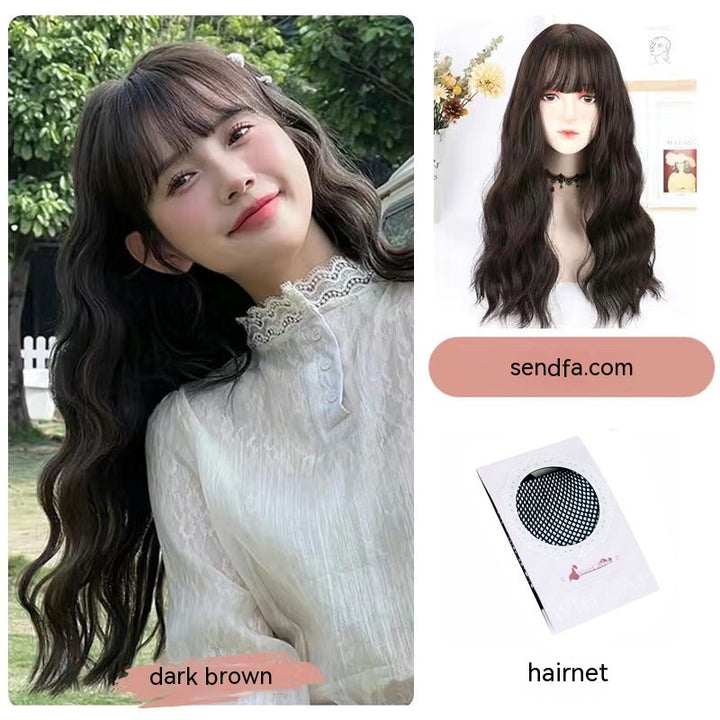 Wig Women's Natural Long Curly Hair Big Wave Eight-character Bangs Wig