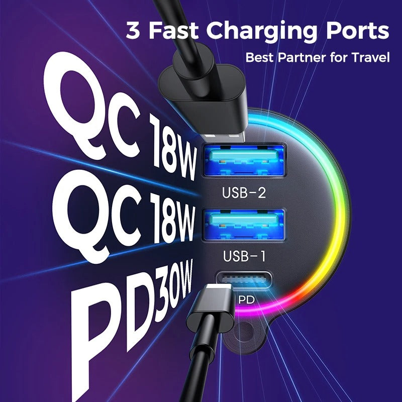 Bluetooth 5.3 FM Transmitter with AUX, Bass Boost, and Fast Charging Ports