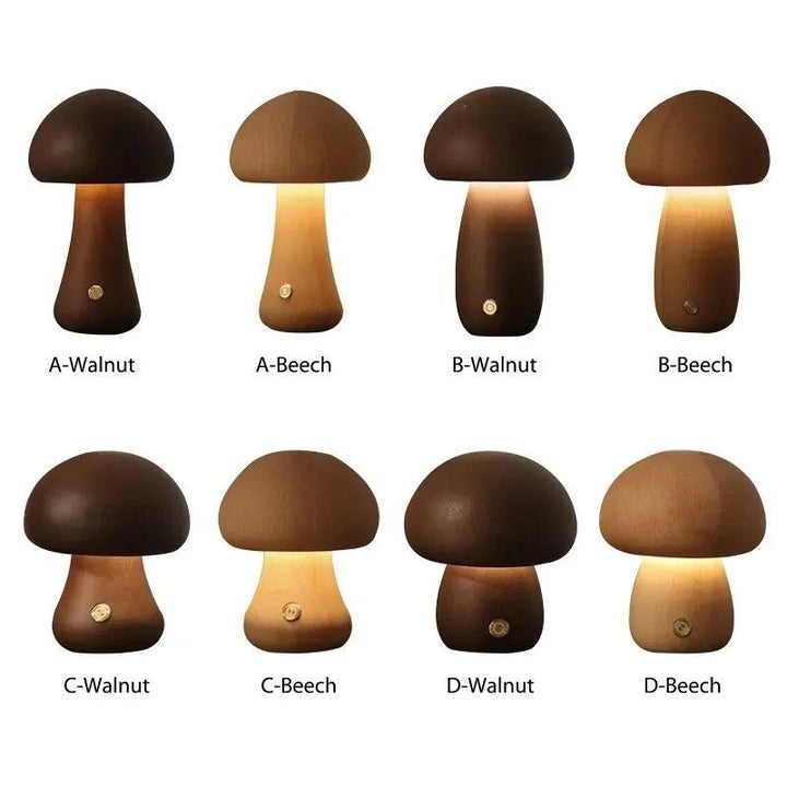 Charming Touch-Control LED Mushroom Night Light - Wooden Bedside Lamp with USB Charging