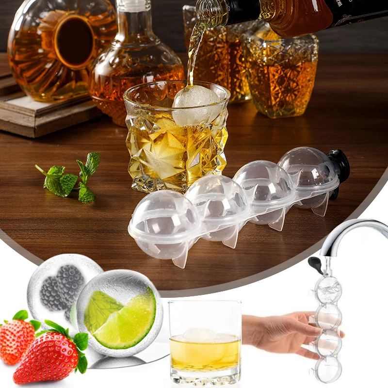 4 Hole Ice Cube Maker Round Ice Ball Mold for Whiskey & Cocktails