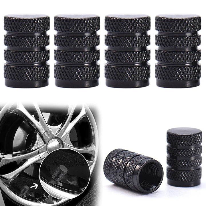 4Pcs Black Aluminum Tire Valve Stem Caps