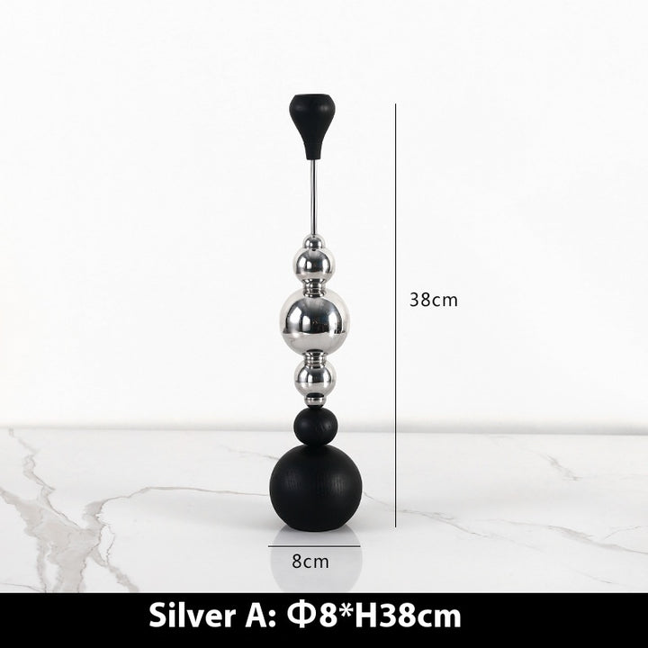 Light Luxury Stainless Steel Candle Table Wooden Ball Metal Candlestick Ornaments