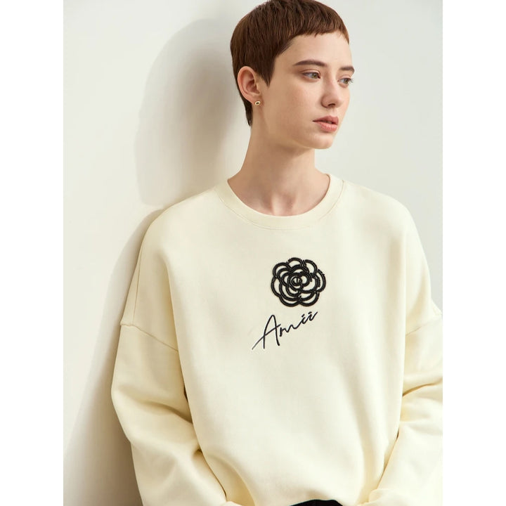 Trendy Autumn Cotton Brushed Hoodies with Rose Embroidery