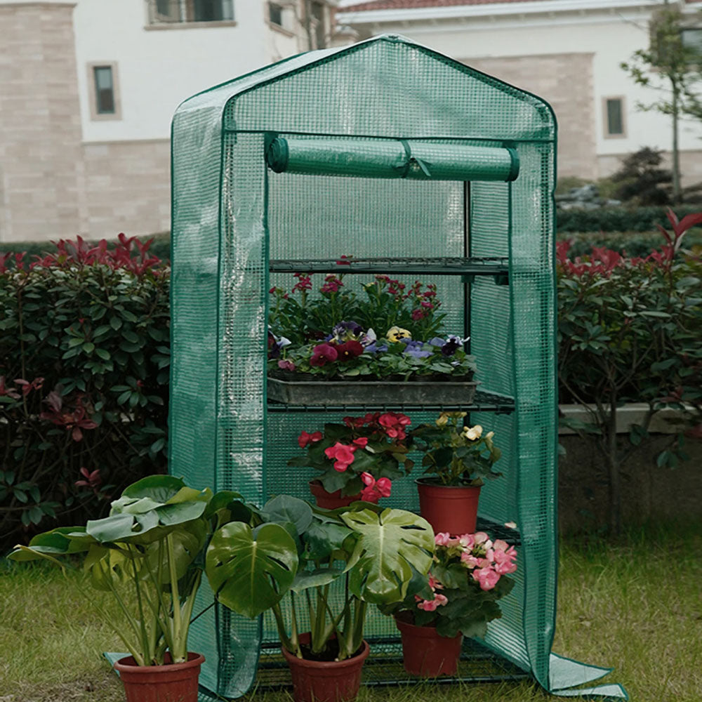 Compact 4-Tier Mini Greenhouse Cover with Roll-up Zipper Door