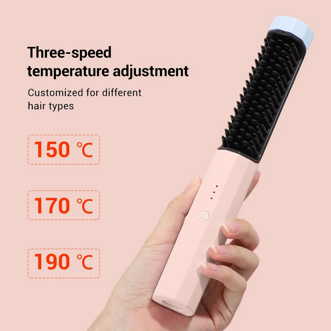 Portable Wireless Hair Styling Brush: Fast-Heating USB Rechargeable Straightener & Curler