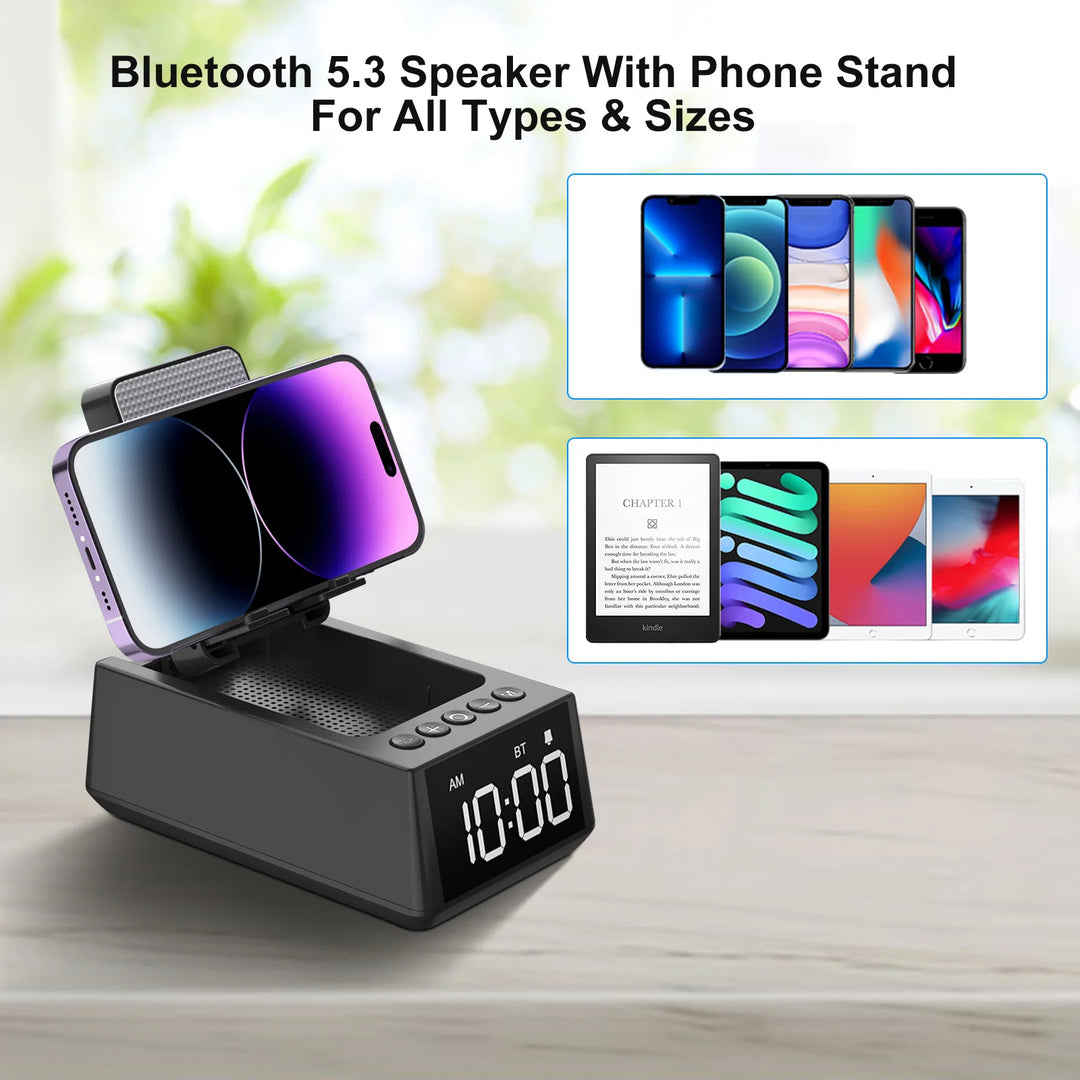 Foldable Bluetooth Speaker Stand with Alarm Clock