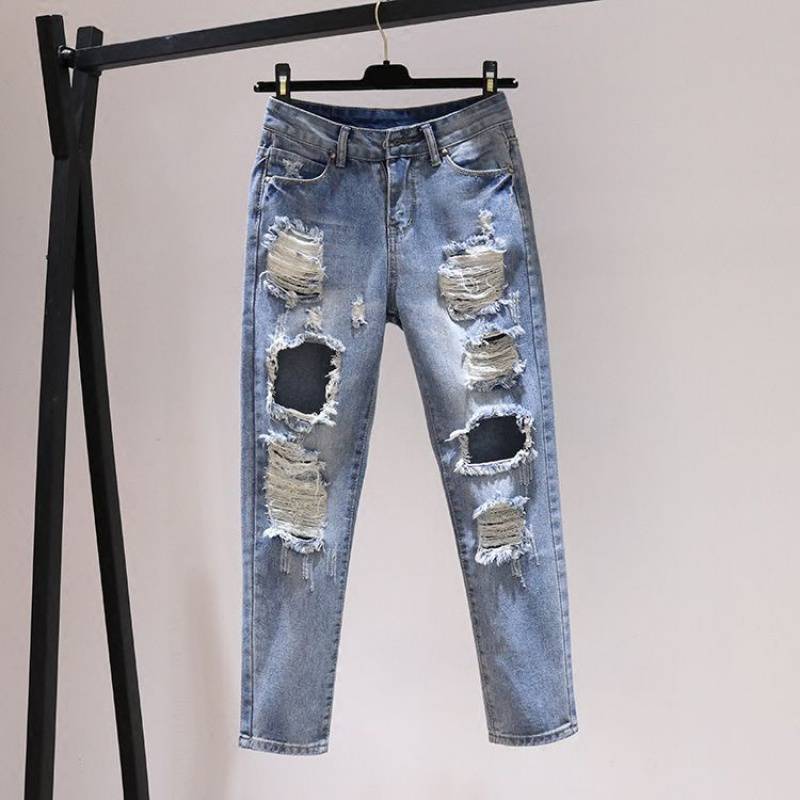 Korean Style All-match Social Style Ripped Harem Jeans Women's Pants Loose Wear Mixed Batch