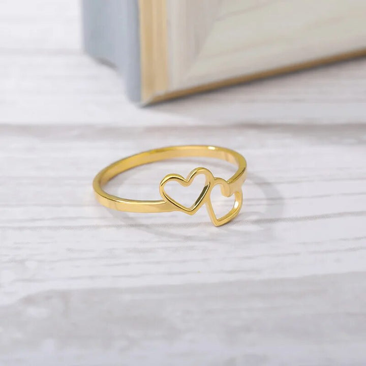 Heart-Shaped Love Ring in Stainless Steel and Copper - Elegant Women's Wedding & Fashion Jewelry