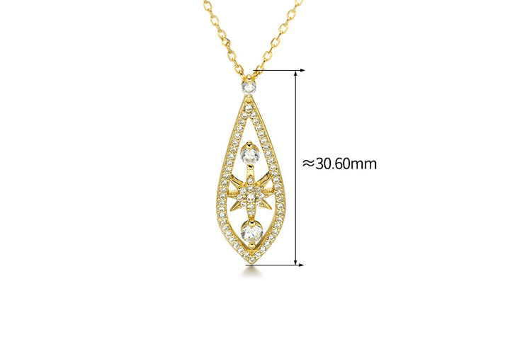 Vintage Water Drop Sterling Silver Gold-plated Zircon Necklace For Women