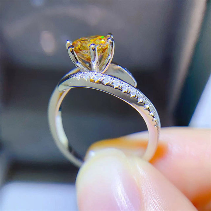 Moissanite Ring Color Yellow Diamond Platinum Jewelry