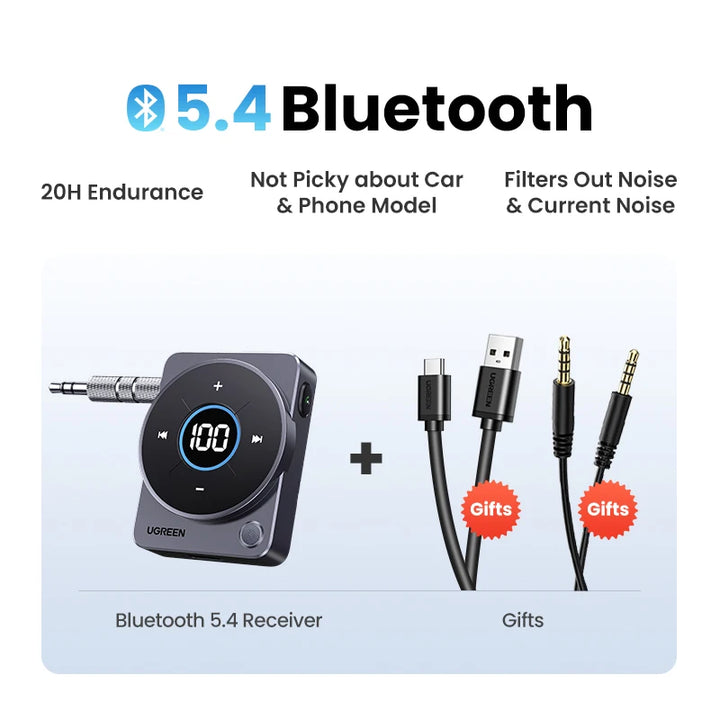 Bluetooth 5.4 Aux Receiver Adapter with 20H Battery & Screen Display