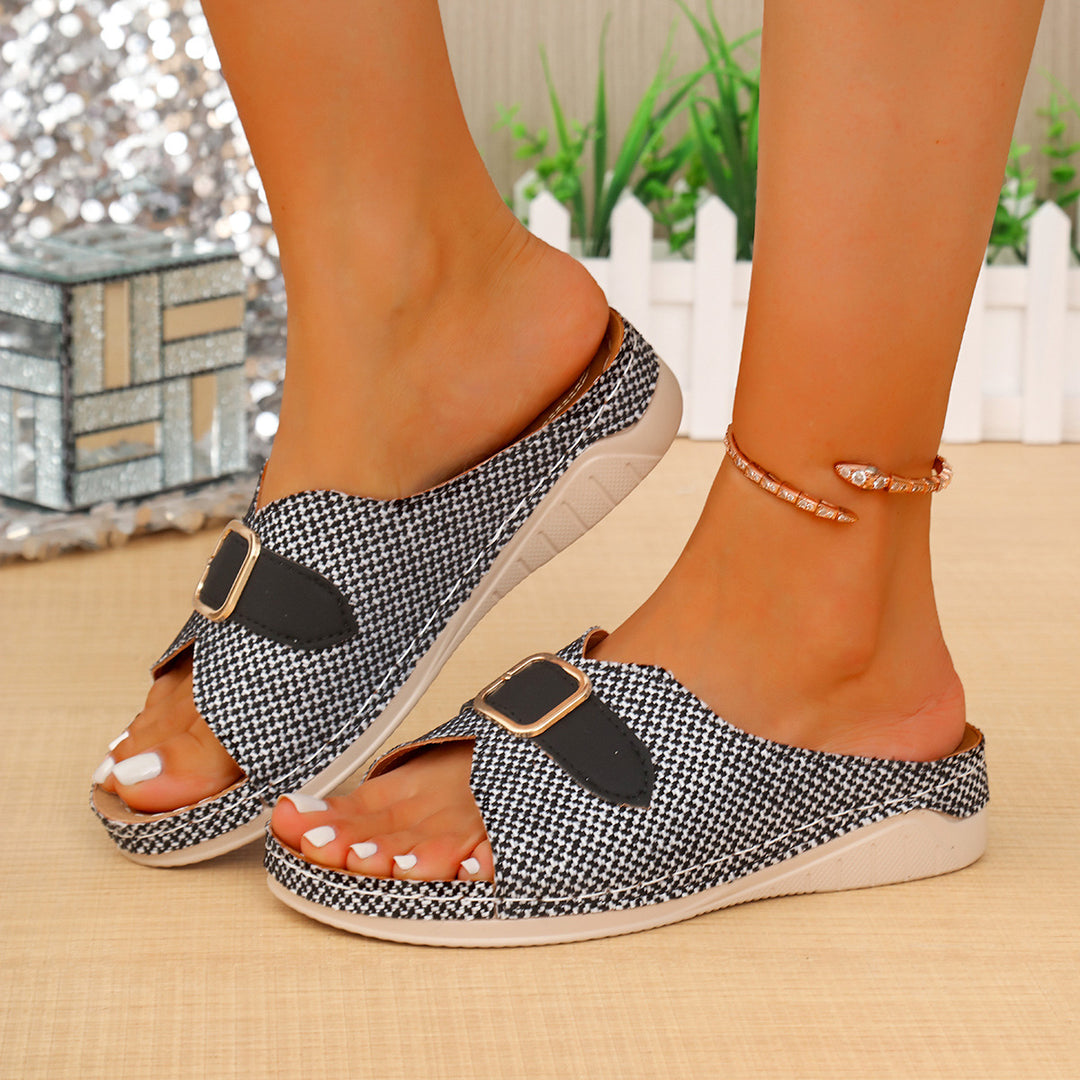 Summer Buckle Wedges Sandals Peep-toe Platform Slippers Women's Thick-soled Beach Shoes