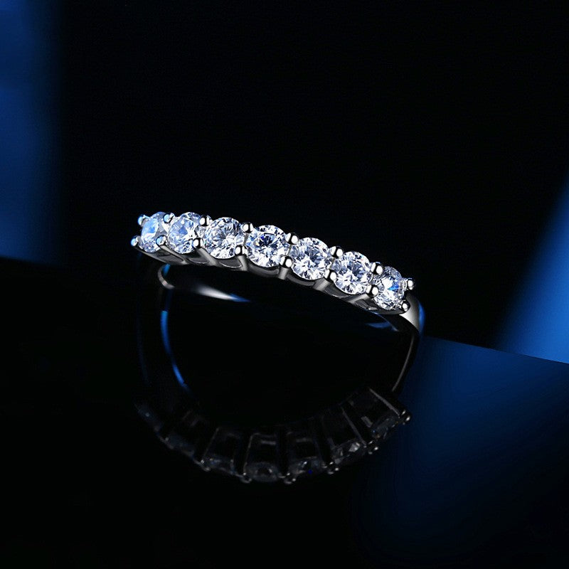 Couple S925 Silver Personalized Half Circle Seven Diamond Ring