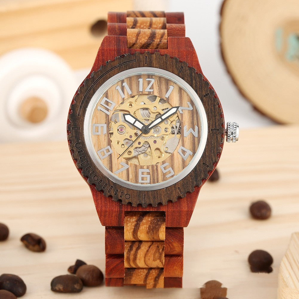 Creative Gear Dial Bamboo Wood Automatic Mechanical Watch