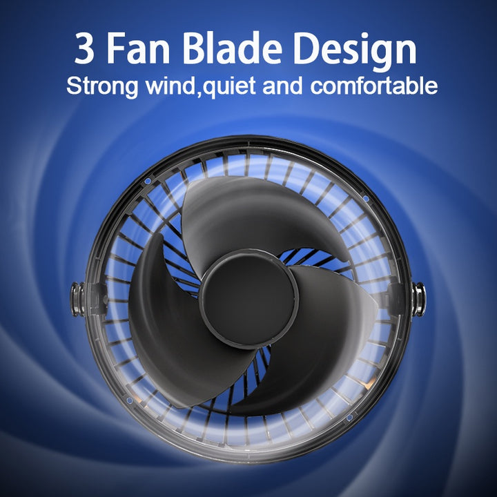 360° Dual Head Car Fan with USB Ports and Touch Control