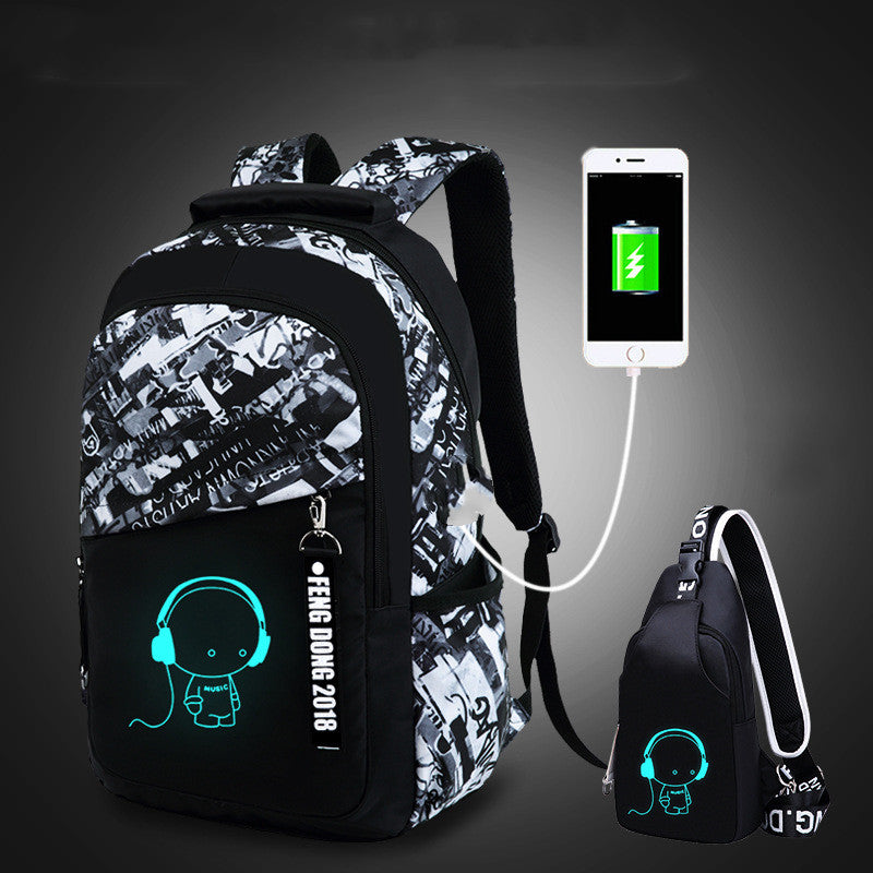 Exclusive For Cross-border Men's Backpack Junior High School Student Schoolbag Backpack Computer Bag Offload Wear-resistant Luminous One Piece Dropshipping