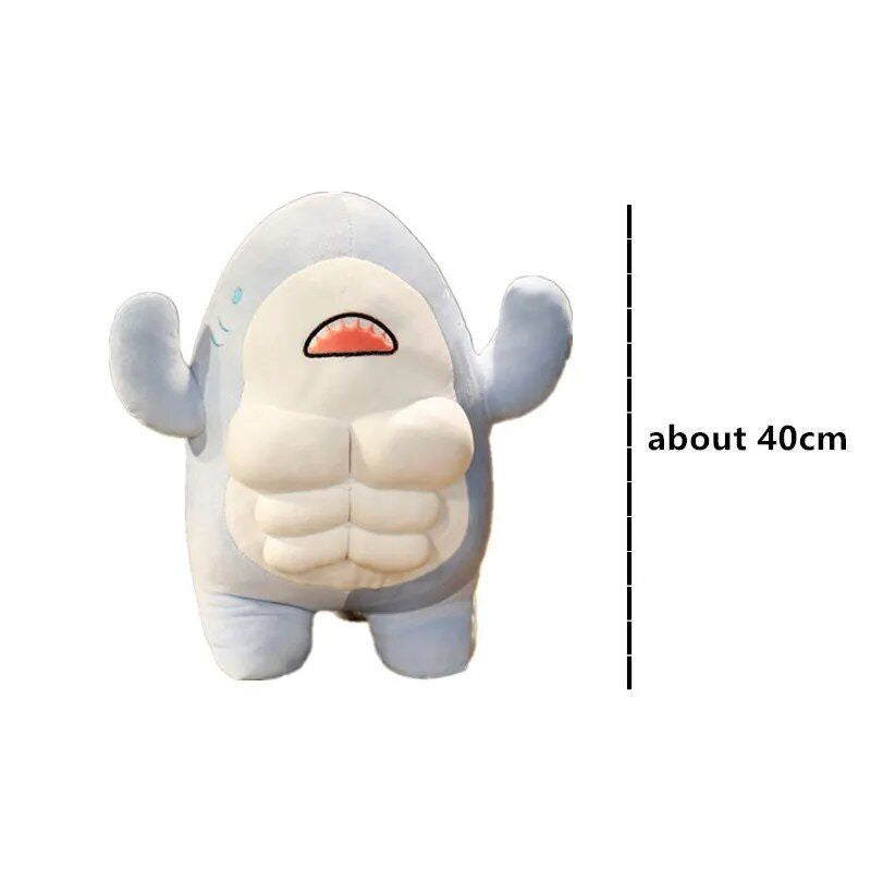 Charming Muscle Shark Plush Toy - 40cm Stuffed Animal Pillow, Ideal for All Ages