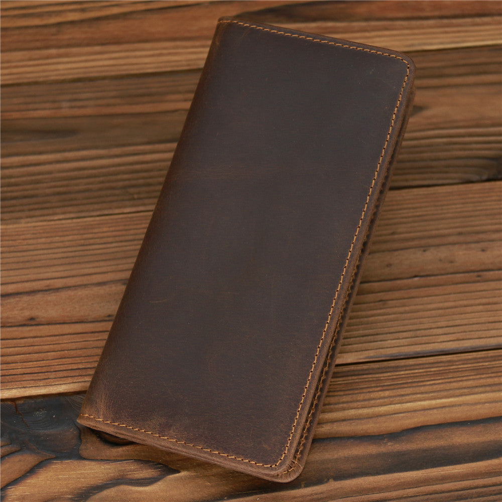 Men's Fashion Crazy Horse Leather Long Wallet