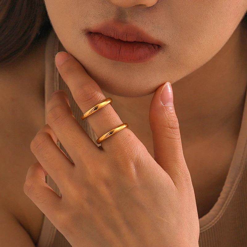 Stainless Steel Minimalist Double Layer Opening Ring 18K Gold Plated