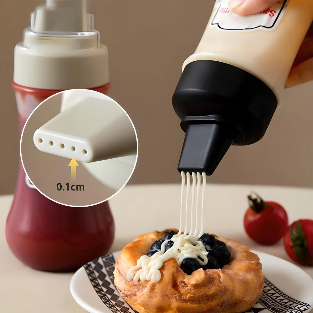 350ML Sauce Squeeze Bottle with 5-Hole Nozzles for Ketchup, Mustard, and Oils