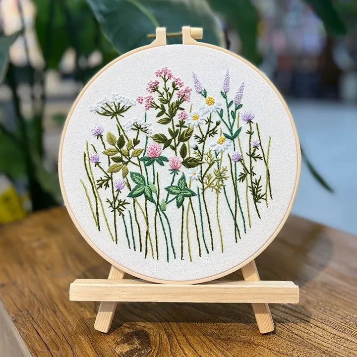 Floral Embroidery DIY Kit with Hoop