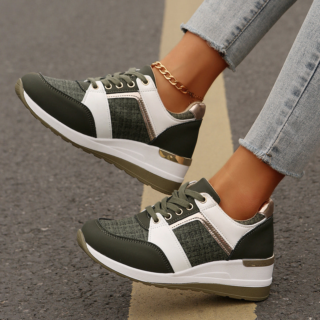 Colorblock Lace-Up Sneakers Fashion Casual Thick-soled Sports Shoes Women's Round Toe Slip On Casual Shoes