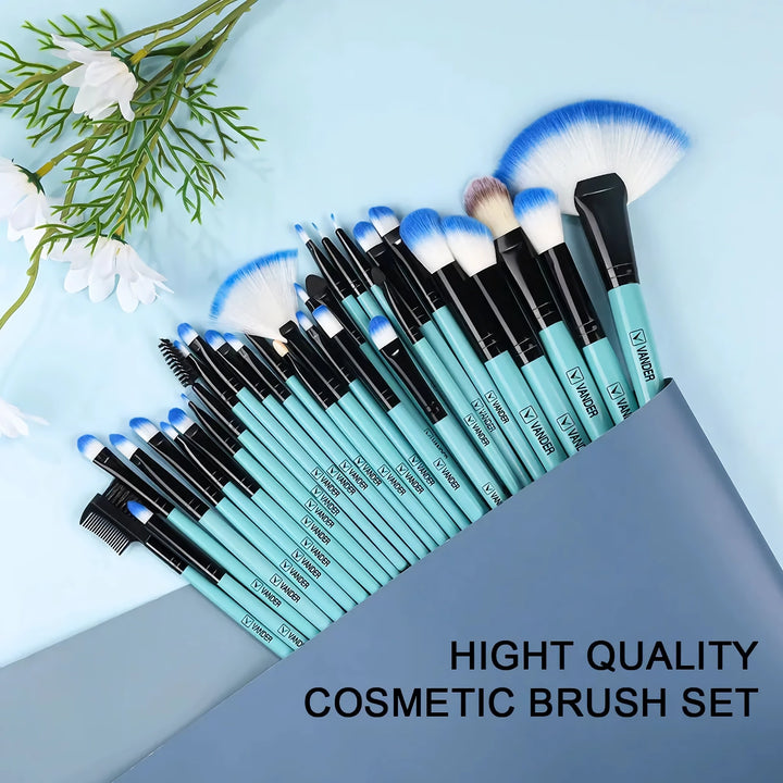 32Pcs Blue Makeup Brushes Set - Soft Fluffy Beauty Cosmetics Kit for Foundation, Powder, Eyeshadow, Blush, and More